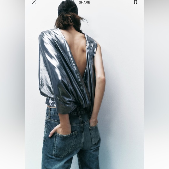 ZARA ASYMMETRIC SILVER METALLIC TOP XS/NWT - Picture 3 of 14
